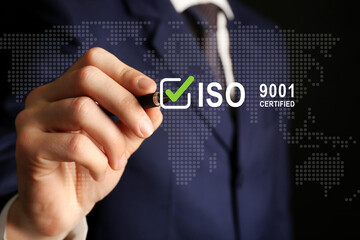 ISO 9001 Standard certification standardisation quality control concept, businessman choose ISO...
