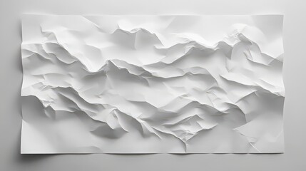 A white sheet of paper folded to resemble a mountain range with shadows and varying heights and depths