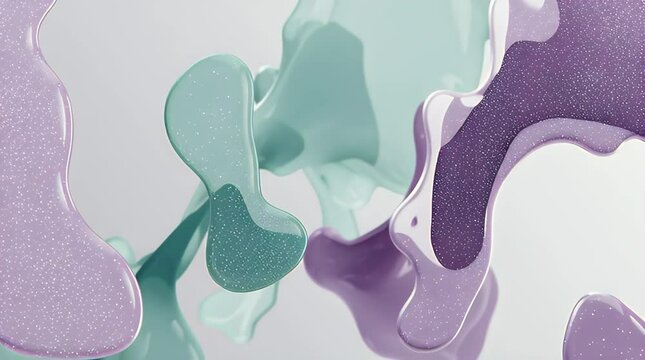 Turquoise and lavender nail polish blobs floating on white background