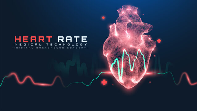 Health heart rate Interface particle background, Artificial intelligence heart scan design concept, Medical treatment AI technology futuristic, Vector illustration.
