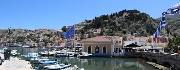 Colorful Waterfront Buildings of Symi Island &ndash; Greek Island Scenic View