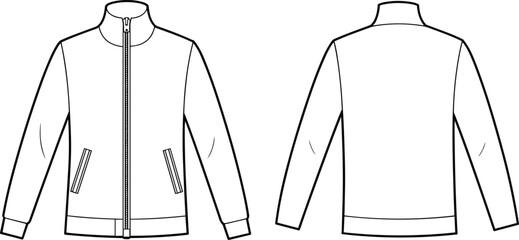 Blank White Stand Collar Zippered Jacket Template Front and Back Views, Customizable Mockup for Casual or Sporty Outerwear Apparel Design © Creatives Selim