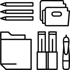 File folders, felt-tip pens, flashcards, floss sticks, folders icon
