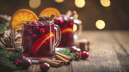 Festive cranberry mulled wine perfect for winter season with orange slices