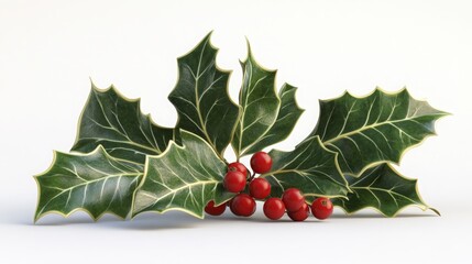 Festive Holly Berry Branch on a White Background for the Christmas Season