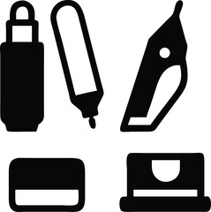 Highlighters, hand sanitizer, hole punch, holder icon