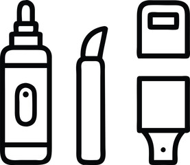 Highlighters, hand sanitizer, hole punch, holder icon