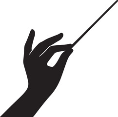 An elegant, dynamic hand gesture, poised as if leading an orchestra vector silhouette art on white background