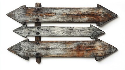 Rustic Wooden Arrow Signs Pointing Left, Vintage Wood Planks with Weathered Texture