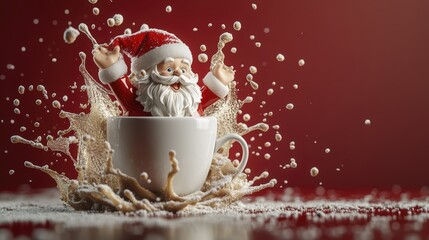 Santa Claus in a Mug of Hot Chocolate with Splash and Bubbles