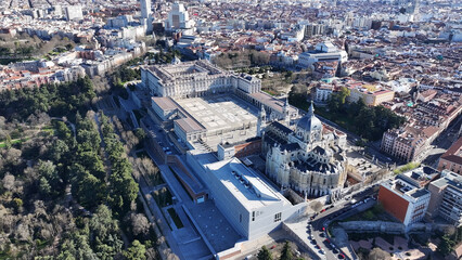 Royal Palace At Madrid In Comunidad De Madrid Spain. Medieval City Scenery. Royal Theater. Madrid At Comunidad De Madrid Spain. Beautiful Garden. Oriente Square Skyline.