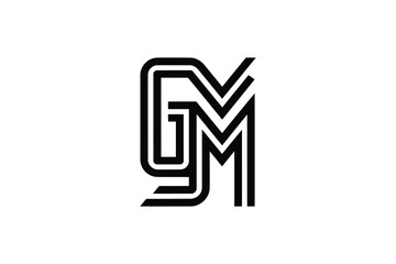 A stylized black and white logo featuring the letters g and m intertwined