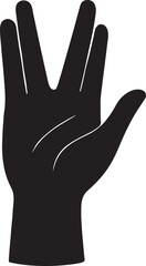 The iconic Vulcan salute with the hand held up, splitting the fingers between the middle and ring finger vector silhouette art on white backhround