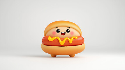 Fototapeta premium Adorable smiling hotdog character with kawaii style and mustard