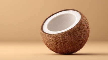 Refreshing coconut beverage on light beige background capturing beach vacation vibes with palm elements