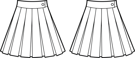  Women's Pleated Mini Skirt Flat Sketch: Classic A-Line Silhouette with Side Button Closure, Versatile Apparel Design Template
