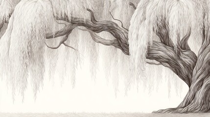 A majestic, stylized willow tree against a plain background.  Detailed illustration