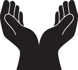 Two hands held together to form a bowl shape, as if holding water, light, or something precious vector silhouette art on white background