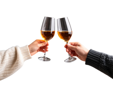 Stylish couple sharing a quiet toast near a classic upright piano, holding wine gl