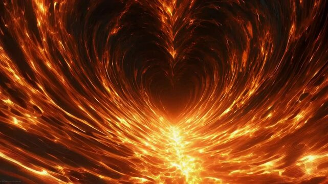 In the total blackness of an empty void, a heart-shaped inferno rages. It is not a gentle flame but a swirling, violent vortex of fire and smoke.