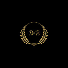 RR beautiful feminine and elegant wedding monogram initial logo with circle floral gold