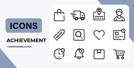 Mobile Shopping Line Icons 