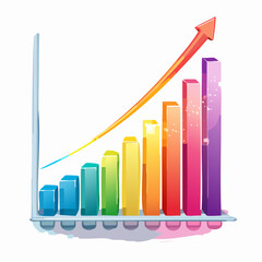 Grafico vettoriale neon con barre colorate e linea crescente