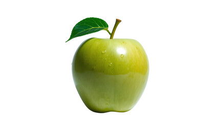 Photo of green apple and few water droplets isolated on transparent background