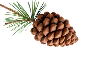 Photo of single pine cone a spring of needles isolated on transparent background