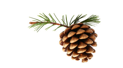 Photo of single pine cone a spring of needles isolated on transparent background