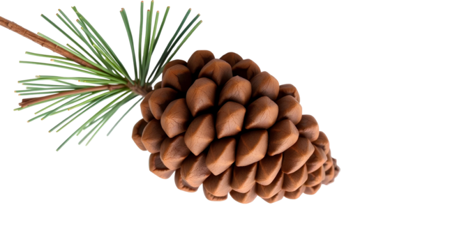 Photo of single pine cone a spring of needles isolated on transparent background