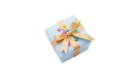 Photo of gift box wrapped with light blue fabric isolated on transparent background