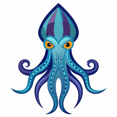 octopus cartoon character vector illustration, animal, isolated on white background