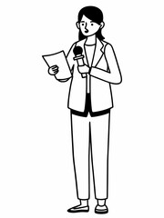 Fototapeta premium Woman News Reporter Broadcasting Live, Presenting News, Journalism Illustration