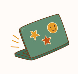 A cute vector illustration of a laptop with fun stickers, perfect for modern tech themes, stationery, social media graphics, and educational content.