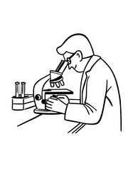 Scientist Using Microscope in Laboratory Scientific Research Illustration