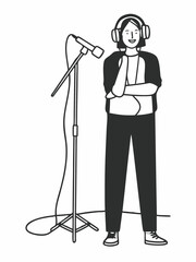 Person with Headphones Ready to Record a Podcast or Sing