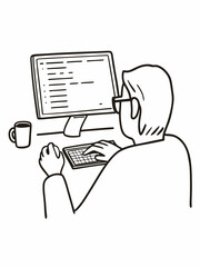 Focused Programmer Coding at Desk, Computer Programming Illustration