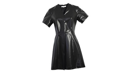 Photo of black leather vintage-style, knee-length dress isolated on transparent background