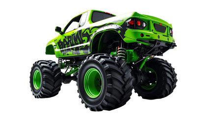 Photo of green monster truck isolated on transparent background