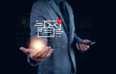 New email notification concept for business e-mail communication and digital marketing. Inbox...