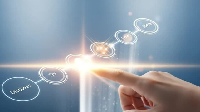 A glowing digital path shows the customer journey &mdash; Discover to Share &mdash; as &ldquo;Love&rdquo; triggers full illumination.