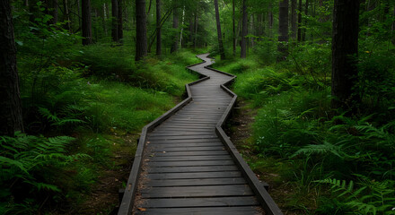 Obraz premium Wooden Path in the Forest