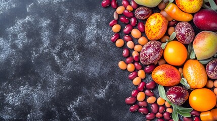 Vibrant Red Kidney Beans and Exotic Fruits on Dark Background