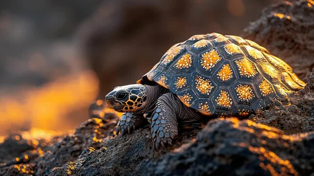 indian star tortoise close-up at chambal sunset video