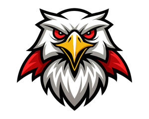 Obraz premium Aggressive eagle head mascot with red feathers and sharp yellow beak
