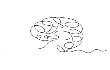 Continuous one line drawing of human brain. Hand drawn minimalism style, Brain line art vector illustration, psychology, idea and intelligence concept. Editable stroke.
