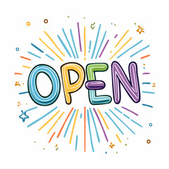 Scritta vettoriale OPEN in stile cartone animato