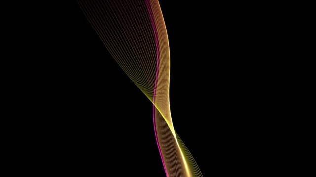 Abstract yellow and purple line waves overlay animation in dark background. line echo motion graphics overlay. 
