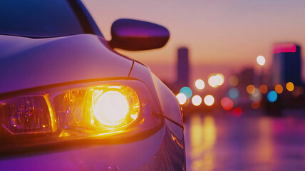 headlamp car in the dawn